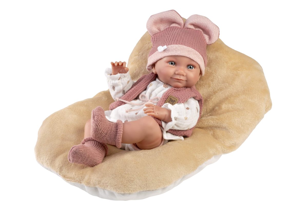 NEWBORN ΣΚΛΤ 40cm ΡΟΖ ΠΛΕΚΤΟ ΣΚΟΥΦΙ ΜΑΞΙΛΑΡΙ ΜΠΕΖ